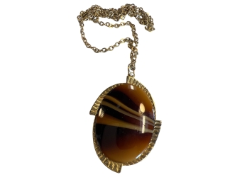 1970's Sarah Coventry Brown Cabochon Gemstone Pendant Necklace