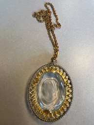 Long Victorian Style Glass Cameo Jeweled Pendant Necklace