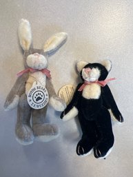 Pair Of Mini Boyds Bears / T.F. Wuzzies Kitty And Bunny Stuffed Animals