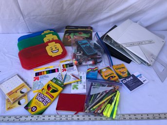 Lot Of Office Supplies, Lego Containers , Crayons, Pens, Mouse Pad, See Pics