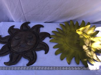 2 Hanging Metal, Sun, Decorations, Some Wear And Dings