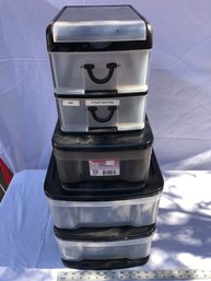 4 Various Size, Plastic Containers, Dirty Needs Cleaning