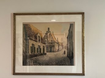 Serene European Cobblestone Village Framed Print