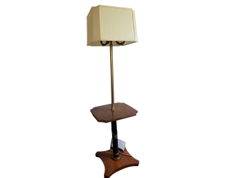 Mid-Century Inspired Floor Lamp With Tray Table And Paneled Box Shade