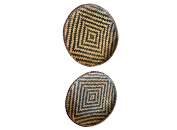 Pair Of Hand Woven Natural Grass Serving Trays