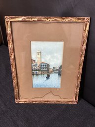 Original Painting, Watercolor, Signed ByThe Artist, Of Venice Italy, Great Gold Frame Under Glass With Mat