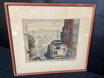 Well Listed Artist ,painting Of San Francisco, Signed By Artist( Frank Serratoni)trolley Car And Golden