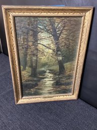 O/C, Vintage Painting, ( J Ray) Well Listed Artist, Also Plaque With Title (quiet Stream )lower Center Of