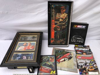 NASCAR Items, Display Case, Clock, Pictures, Poor Condition, Dirty.