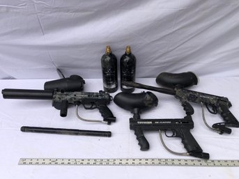 3 Tippmann Paintball Guns With Two 20 Ounce CO2 Bottles, Untested, Dirty, See Pics