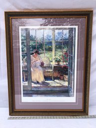 Framed Print, Woman On Bench, The Gift, Tim Wang, American Impressionist. Approximately 36 X 28