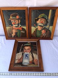 Two Clown Pictures And German Beer Picture, Approximate Size 18 X 14.