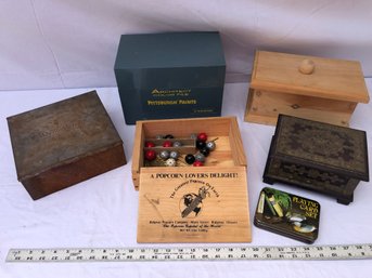 Various Lots Of Wood And Metal Containers