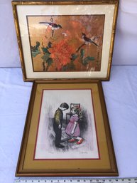 Two Framed Prints, Birds, Children Birds, Children, One Numbered Approximately 20 X 16