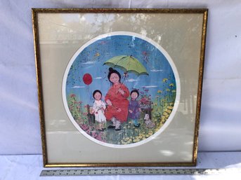 Framed Print, Mother, And Children, Quiet Moment, Numbered And Signed