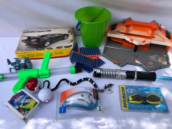 Various Toy Item, Lot, Hex Bug, Bucket, Darts, Swim Goggles, See Pics