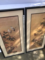 2 Framed Prints, Flowers And Birds Approximately 38 X 19