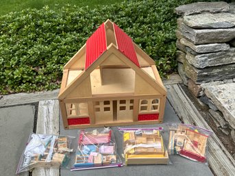 Vintage Hand Crafted Doll House With Extras