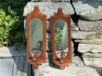 Signed John Maxwell Mirror Back Wooden Candle Wall Sconces