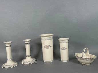 Vintage Lenox 'Charleston' Pattern Vases, Candlestick Holders & Basket