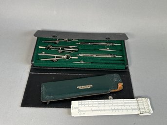 Vintage Drafting Set With Pocket Slider Ruler