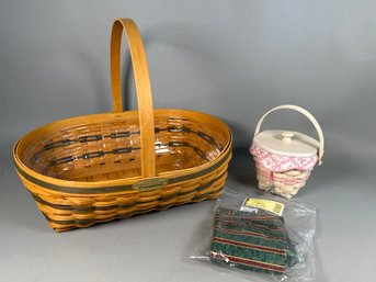 Hand Woven Longeberger Hospitality Basket & American Cancer Society Lidded Basket