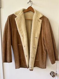 Mens Tan Suede Coat, Pile Lining, Button  Up Size 38