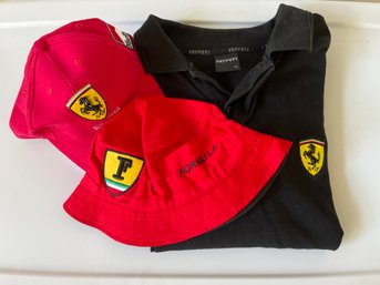 Embroidery Ferrari Polo Shirt XL, Baseball Hat, A Size Small Bucket Hat.
