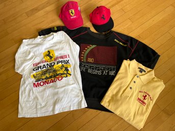 Vintage Ferrari Clothing Short Sleeve Sweatshirt W/ Pockets Long Sleeve Polo Shirt A T-Shirt & 2 Baseball Hats