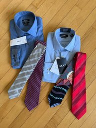 Two Brand New DKNY Button-down Slim Fit Mens Shirts And Four Silk Ties