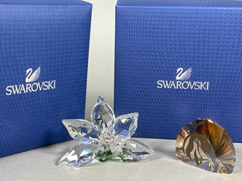 Swarovski Crystal Lion Head & Flower With Original Boxes