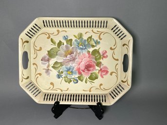 Vintage Hand Painted Floral Tole Ware Tray