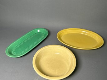 Vintage Fiesta Ware Pieces Including Light Green Relish Tray