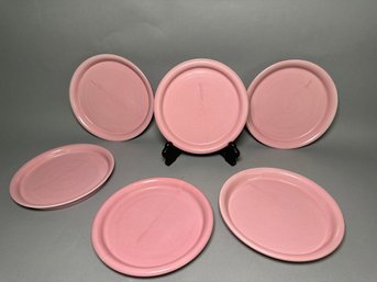 Six Vintage Quality Made Pink Pottery Ceramic Plates