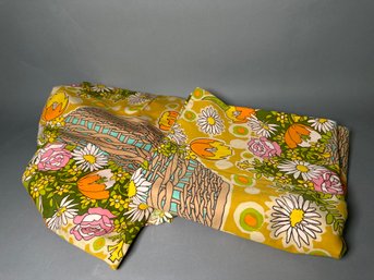Two Large Vintage Roomaker 'Basket' 1967 Table Cloths, 4x8 Feet