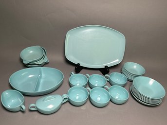 Large Collection Of Blue Melamine Dinner Ware Pieces
