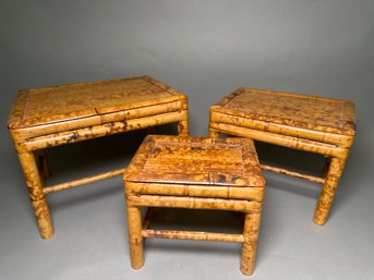 Vintage Burnt Bamboo Nesting Stands/Stools