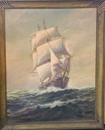 Antique Oil ? Painting - Signed Illegibly ....Tall Ship In High Seas