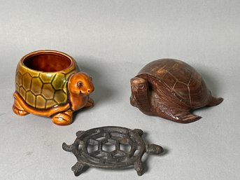Turtle Decor & Trivet: Metal, Ceramic & Wood