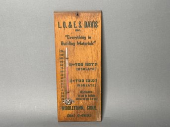 Vintage LO & ES Davis Wooden Thermometer