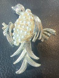 Interesting Vintage Flying Bird Pearl Pave Brooch