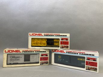 NIB Lionel Trains: Pullman Standard, Bay Line, Union Pacific Box Car Trains, 6-9447, 6-9427, 6-9407