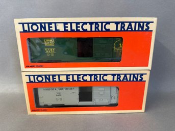 NIB Lionel Trains:  Chicago Box & Norfolk Southern Box Car, 6-9470 & 6-9482