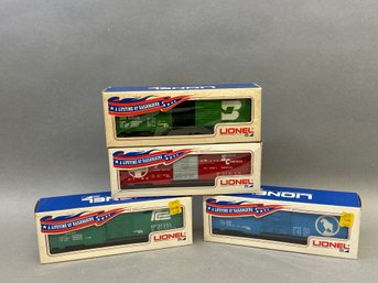 NIB Lionel Trains: Santa Fe, PC, GN & SF Box Car Trains, 9209, 9201, 9202 & 9206