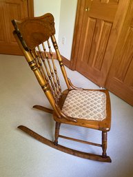 Antique Rocking Chair 18x35x31 Solid Wood Appears To Be Oak And Maple With Needlepoint Intended For Seat