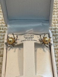 Gorgeous Pair Of Earrings Sterling Silver And South Seas Cultured Pearls In Original Box (16)