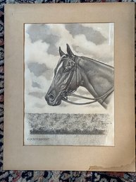 Pencil Drawing Racehorse Counterpoint Well Listed Artist F. Brewer Jr.