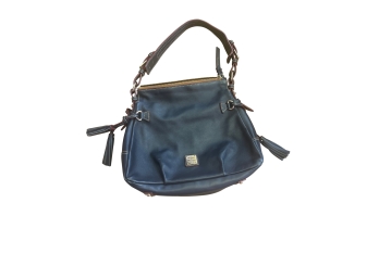 Dooney And Bourke Navy Leather Slouch Handbag With Tassel