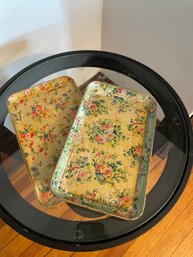 Pair Of Small Vintage Floral Paper Mache Trays
