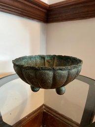 Bronze Bowl With A Gorgeous Patina And Footed Base